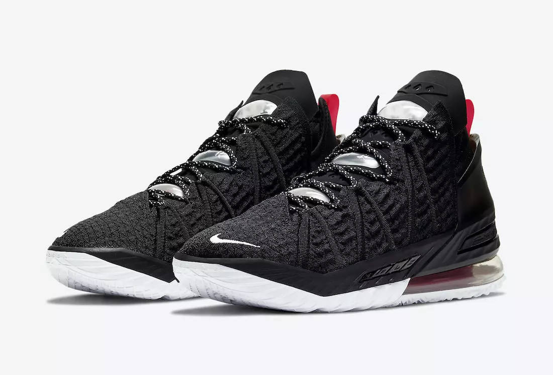 Photos officielles de la Nike LeBron 18 en noir, rouge et blanc classiques