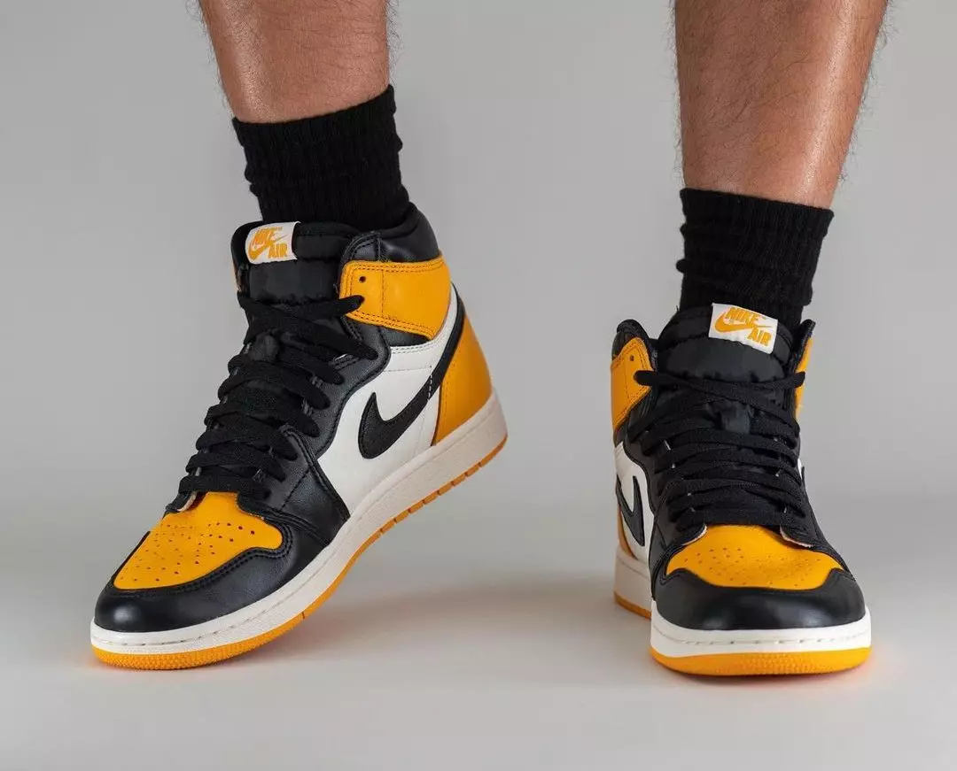 Air Jordan 1 Taxi Yellow Toe 555088-711 تاريخ الإصدار على القدمين