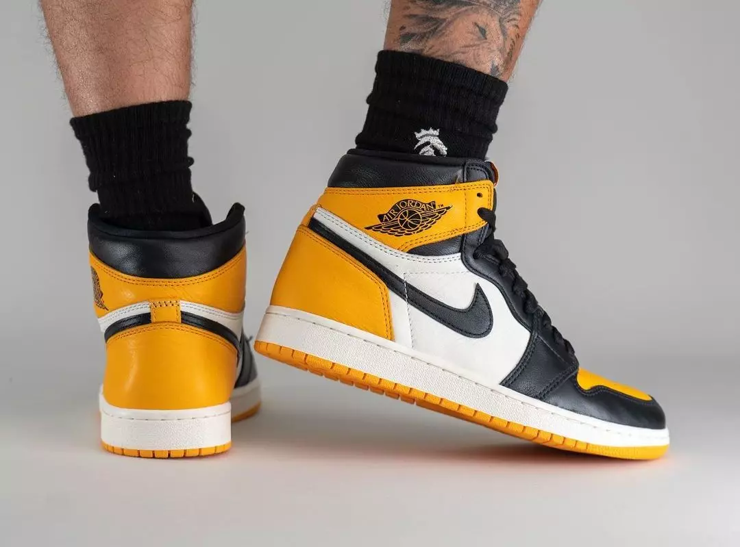 Air Jordan 1 Taxi Yellow Toe 555088-711 תאריך שחרור על הרגליים