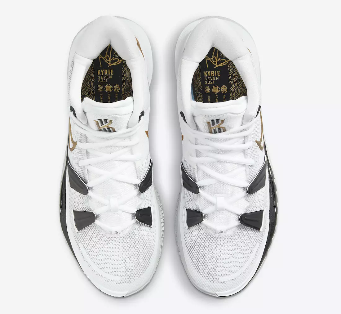 Nike Kyrie 7 Branco Preto Ouro CQ9326-101 Data de lançamento