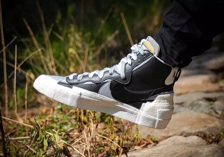 Sacai Nike Blazer Mid Black Grey White BV0062-002 Release Date On-Feet