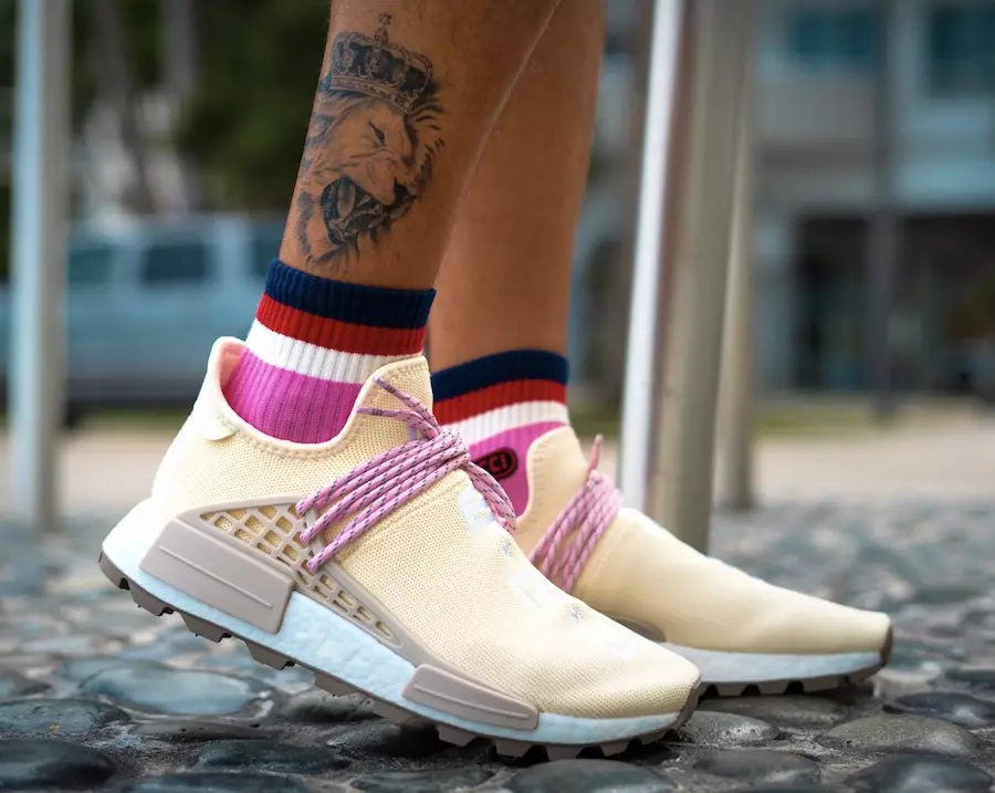 Pharrell Adidas NMD Hu Nerd Cream Pink Grey EE8102 On-Feet