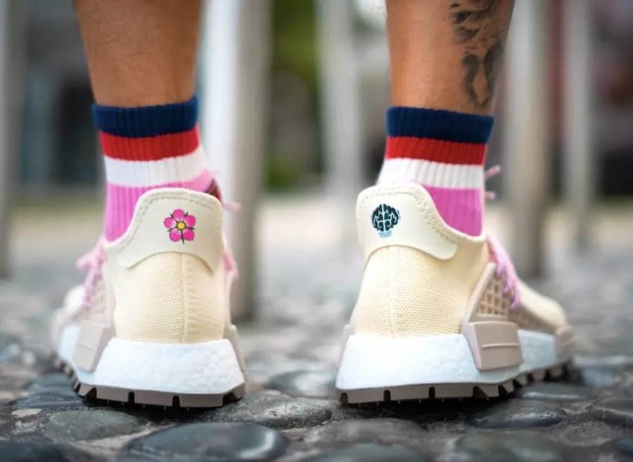 Pharrell Adidas NMD Hu Nerd Cream Pink Grey EE8102 On-Foot