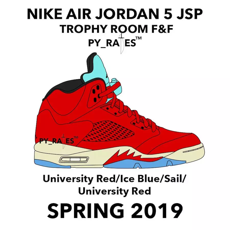 Trophy Room Air Jordan 5 JSP University Red Ice Blue Sail University قرمز