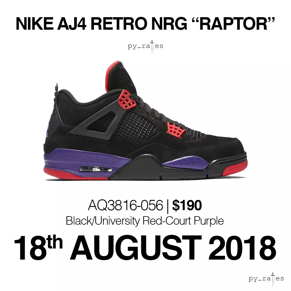 Tarehe ya Kutolewa kwa Air Jordan 4 Retro NRG Raptor