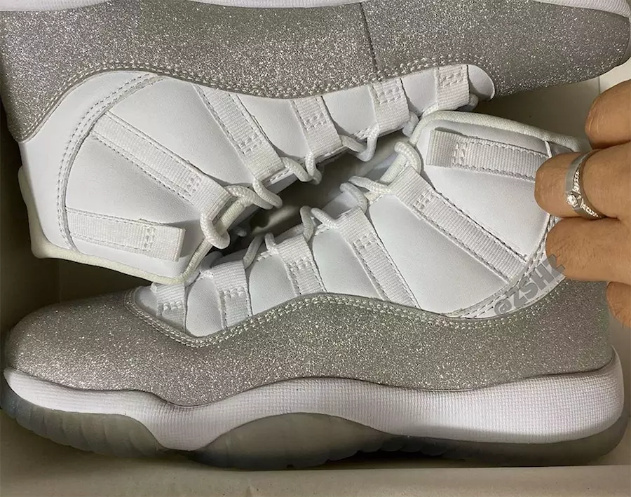 Air Jordan 11 WMNS Silver Miotalacha Bán Mór Liath AR0715-100 Dáta Eisiúna