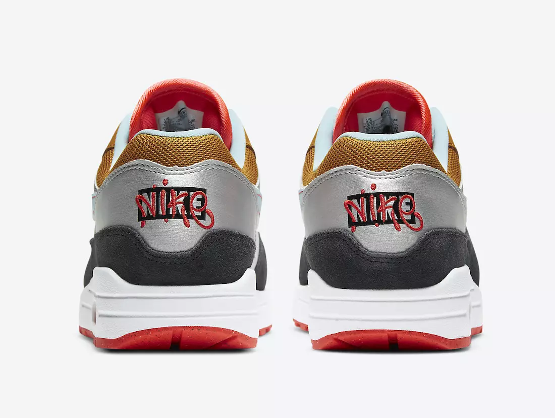 Deze Nike Air Max 1 wordt geleverd met geborduurde hielbranding