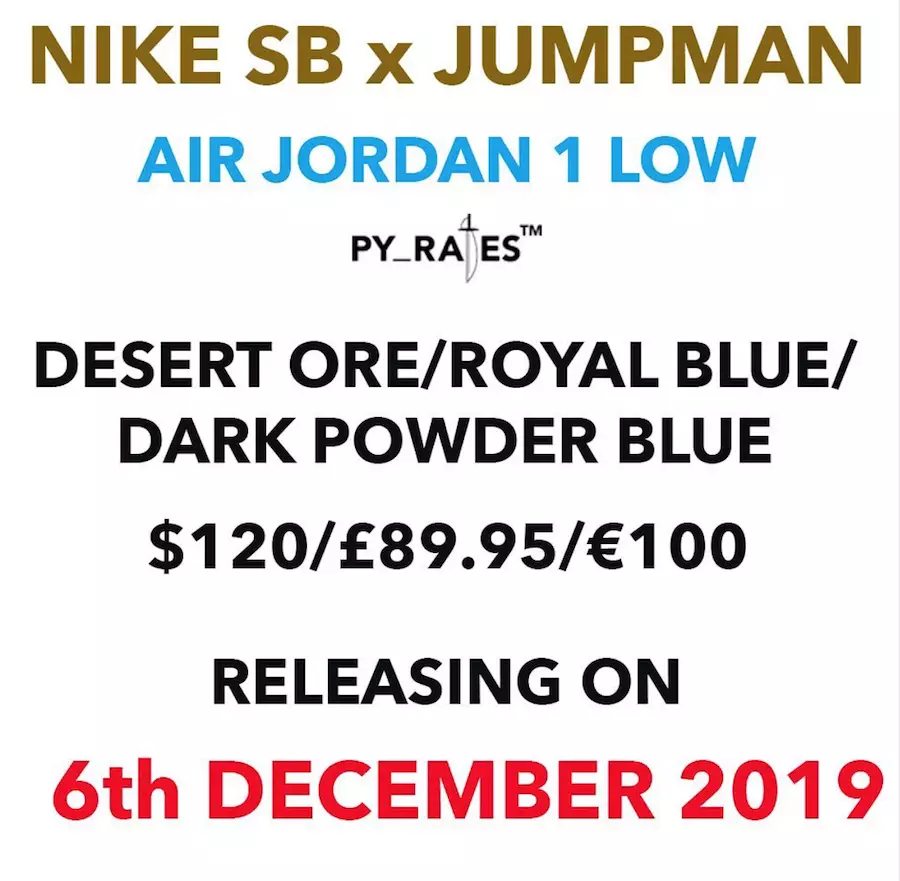 Nike SB Air Jordan 1 Low Desert Ore Royal Blue Dark Powder Blue გამოშვების თარიღი