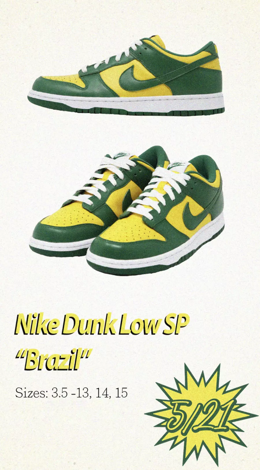 Nike Dunk Low Brazil CU1727-700 izlaišanas datums