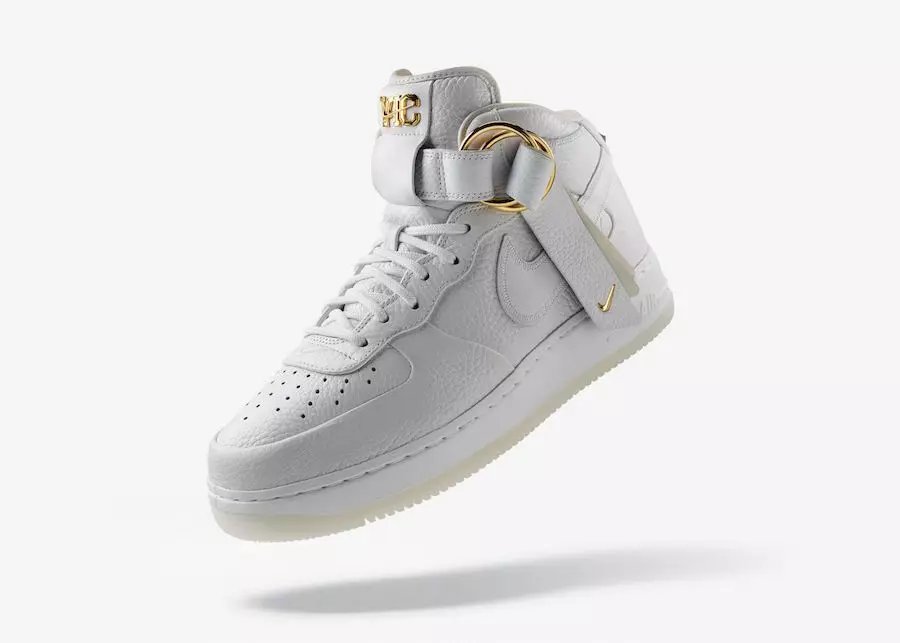 Victor Cruz Nike Air Force 1 מיטן טריפּלע ווייַס גאָלד AO9298-100 מעלדונג טאָג