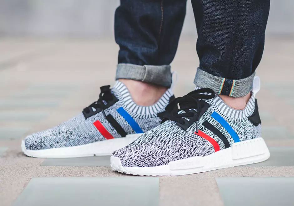 adidas NMD R1 Primeknit Üç Renkli Beyaz