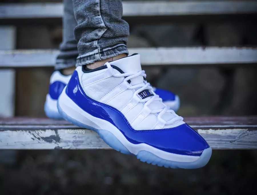 Air Jordan 11 Low WMNS Concord AH7860-100 väljalaskekuupäev jalgadel