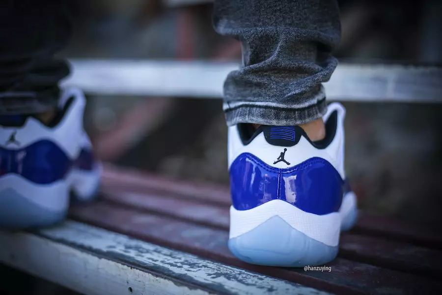 Air Jordan 11 Low WMNS Concord AH7860-100 تاريخ الإصدار على القدمين