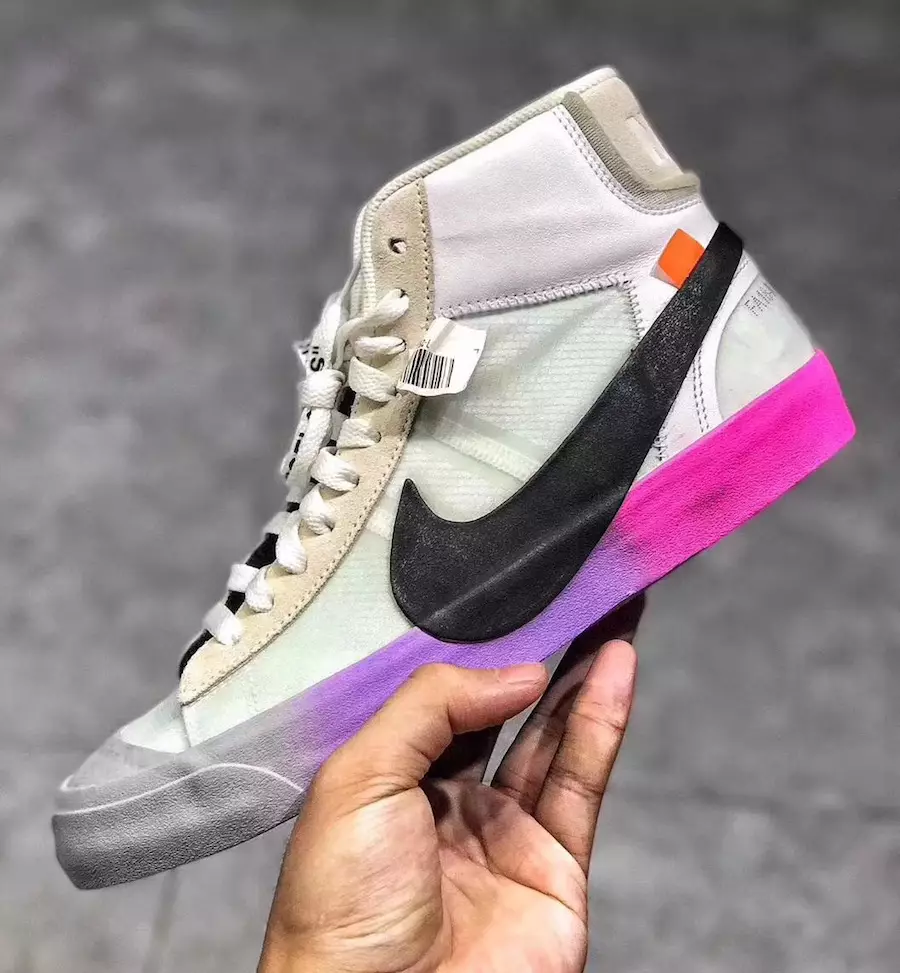 Off-White x Nike Blazer Mid Pink Purple Подошва с градиентом