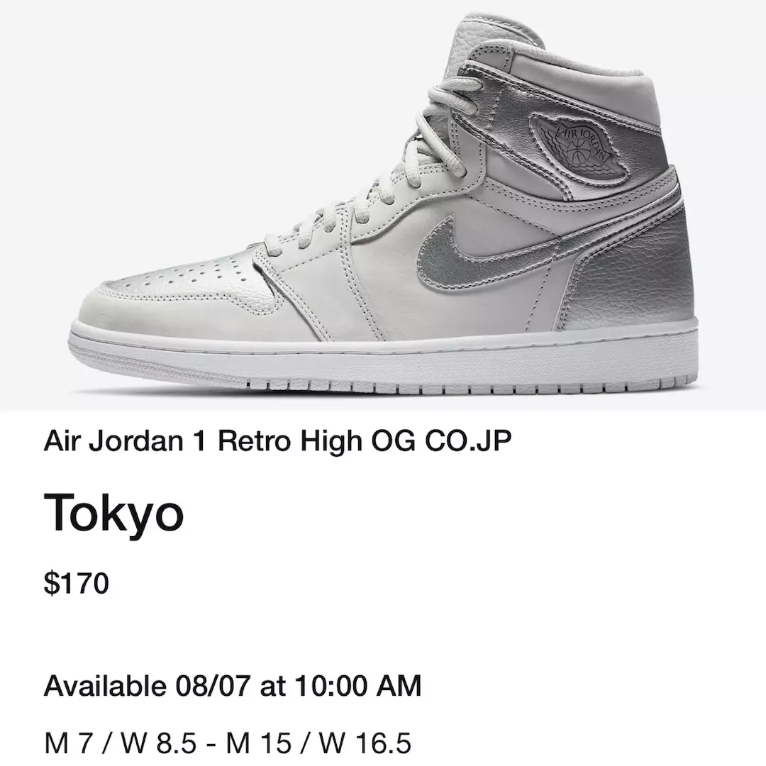 Air Jordan 1 Tokyon Metallic Silver DA0382-029 Megjelenés dátuma