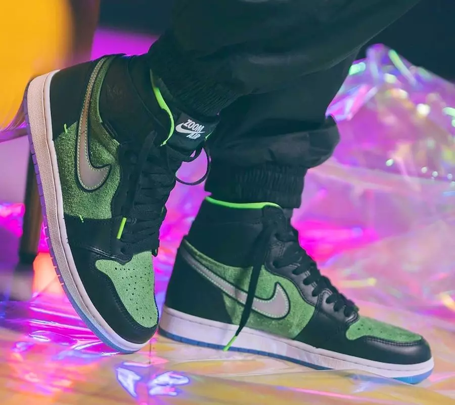 Air Jordan 1 Zoom Tinggi Hitam Hijau CK6637-002 Tanggal Rilis Di Kaki