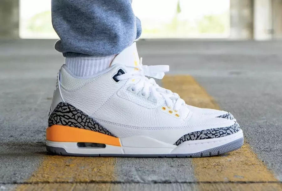 Air Jordan 3 Laser Oranje CK9246-108 Releasedatum op de voeten