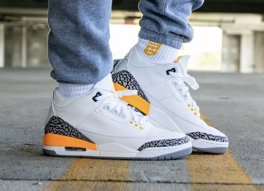 Air Jordan 3 Laser Oranje CK9246-108 Releasedatum op de voeten