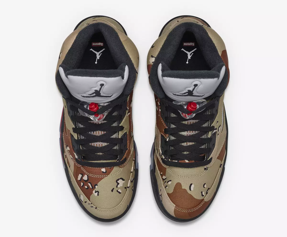 Publikimi në internet i Supreme Camo Air Jordan 5 Nike