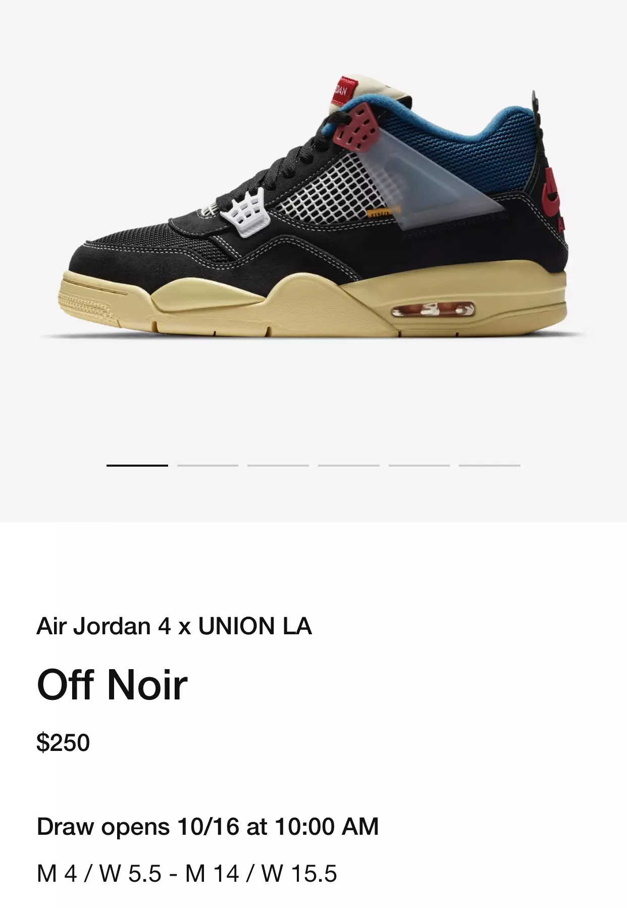 Union Air Jordan 4 Off Noiri väljalaskekuupäev