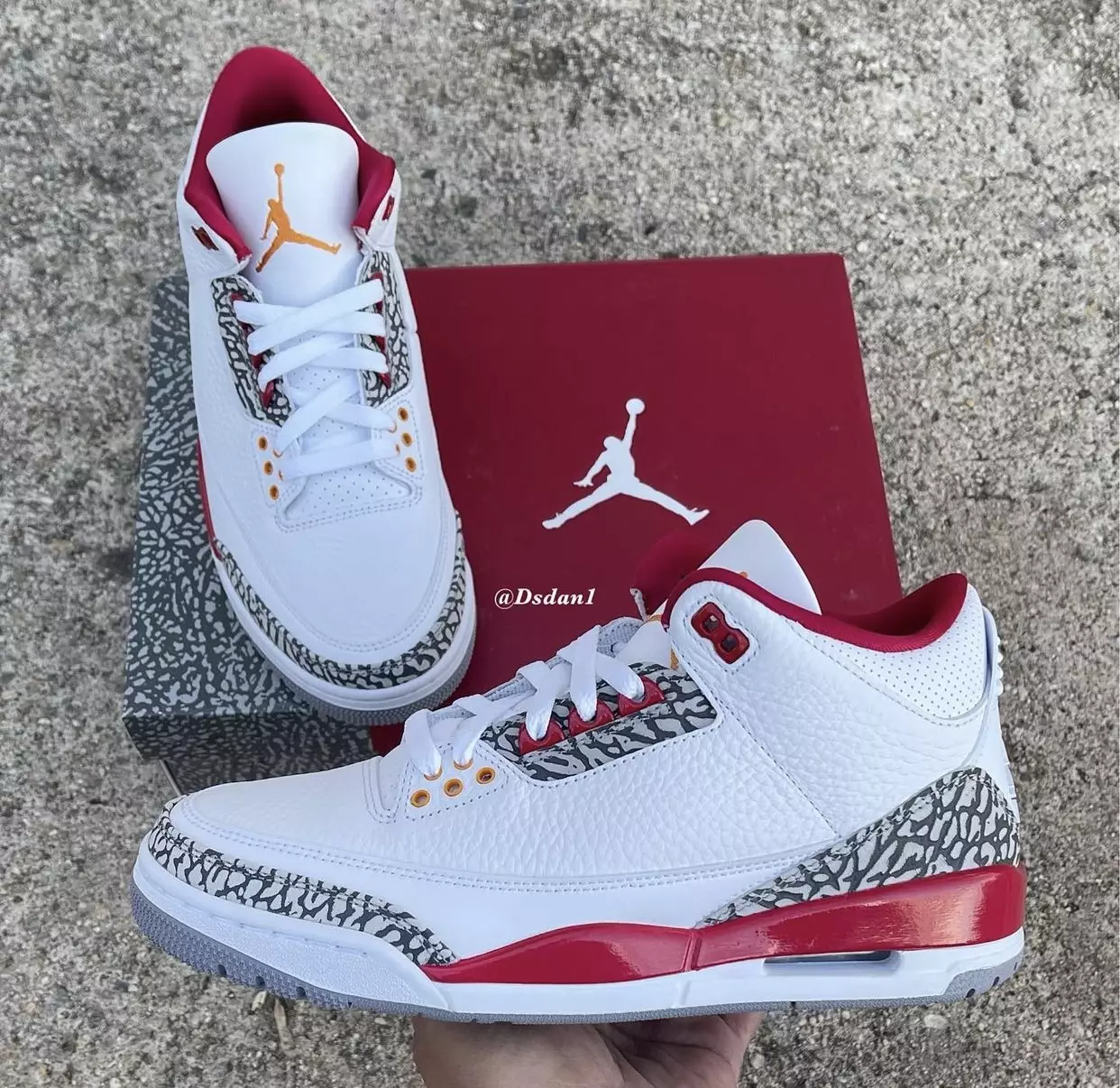 Air Jordan 3 Cardinal Red CT8532-126 Data de lançamento em mãos