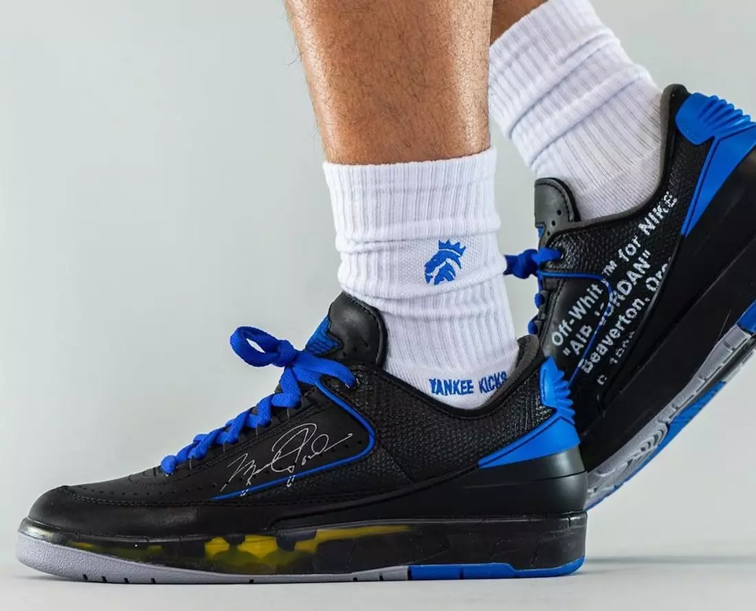 Off-White Air Jordan 2 Low Black Blue DJ4375-004 Chiqish sanasi oyoqlarda