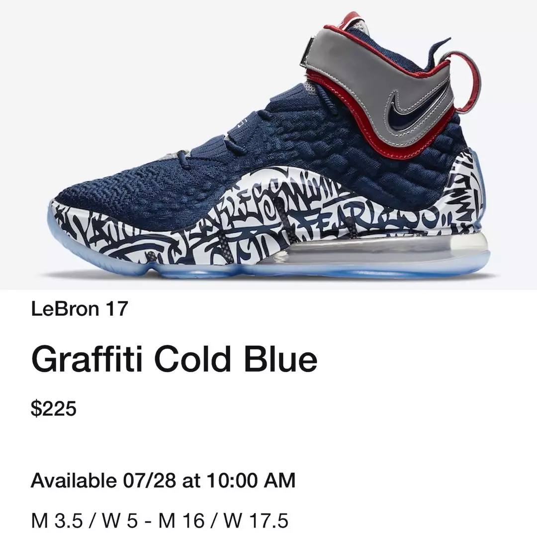 Datum vydání Nike LeBron 17 Graffiti Cold Blue CT6047-400