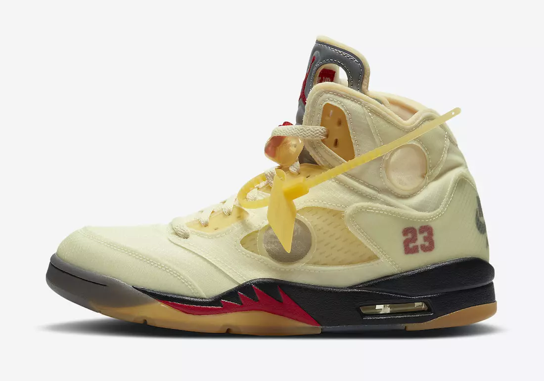 Off-White Air Jordan 5 Sail Fire Red DH8565-100 გამოშვების თარიღი ფასი