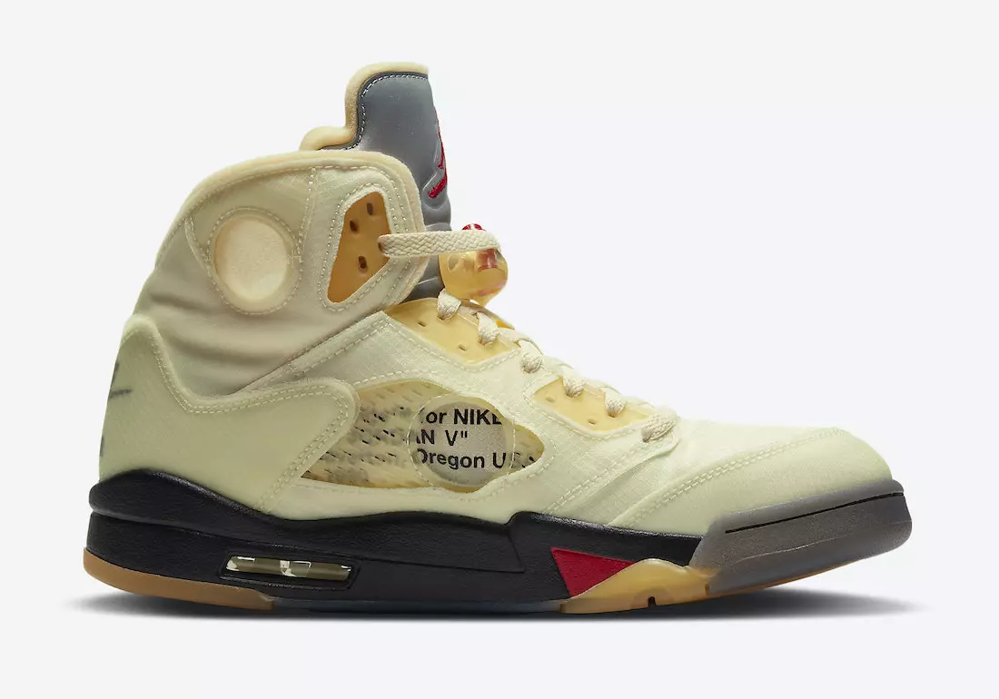 Off-White Air Jordan 5 Sail Fire Red DH8565-100 გამოშვების თარიღი ფასი