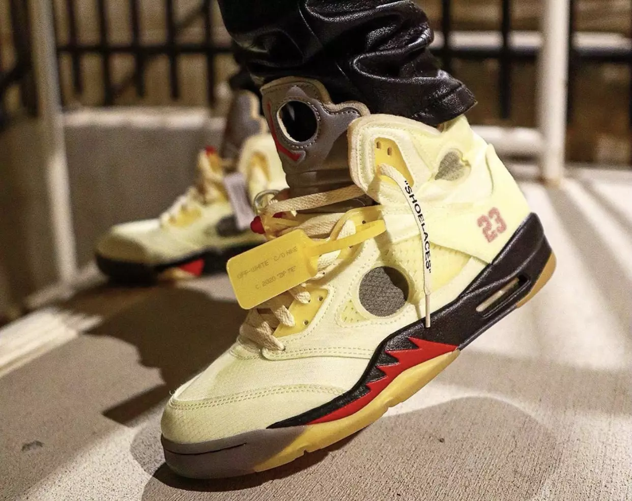 Off-White Air Jordan 5 Sail Fire Red DH8565-100 On-Feet