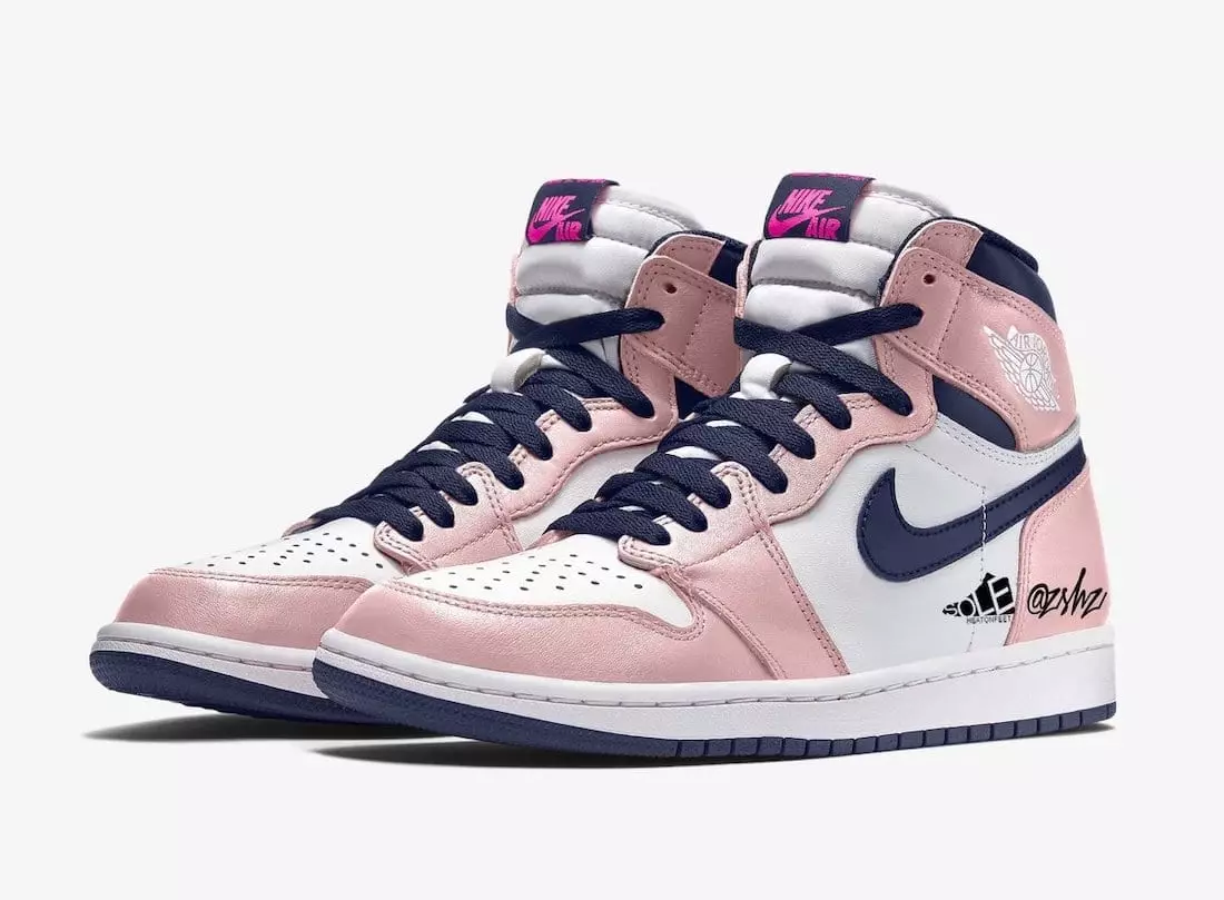 Air Jordan 1 WMNS Atmosphere White Laser Pink Obsidian DD9335-641 Udgivelsesdato Mock