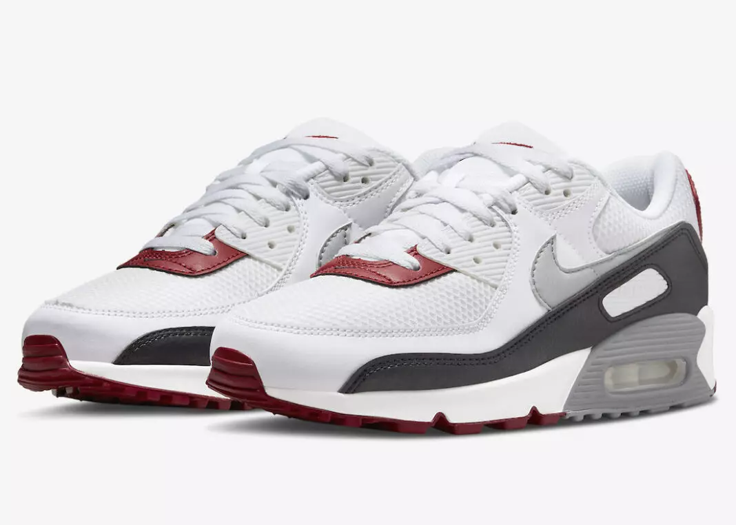 Nike Air Max 90 fotonų dulkių dalelių pilkos spalvos raudona DO8902-001 išleidimo data