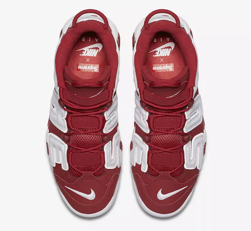 წითელი თეთრი Supreme Nike Air More Uptempo Restock