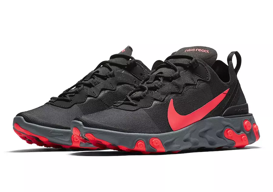 Nike React Element 55 Preto Cinza Frio Cinza Escuro Vermelho Solar