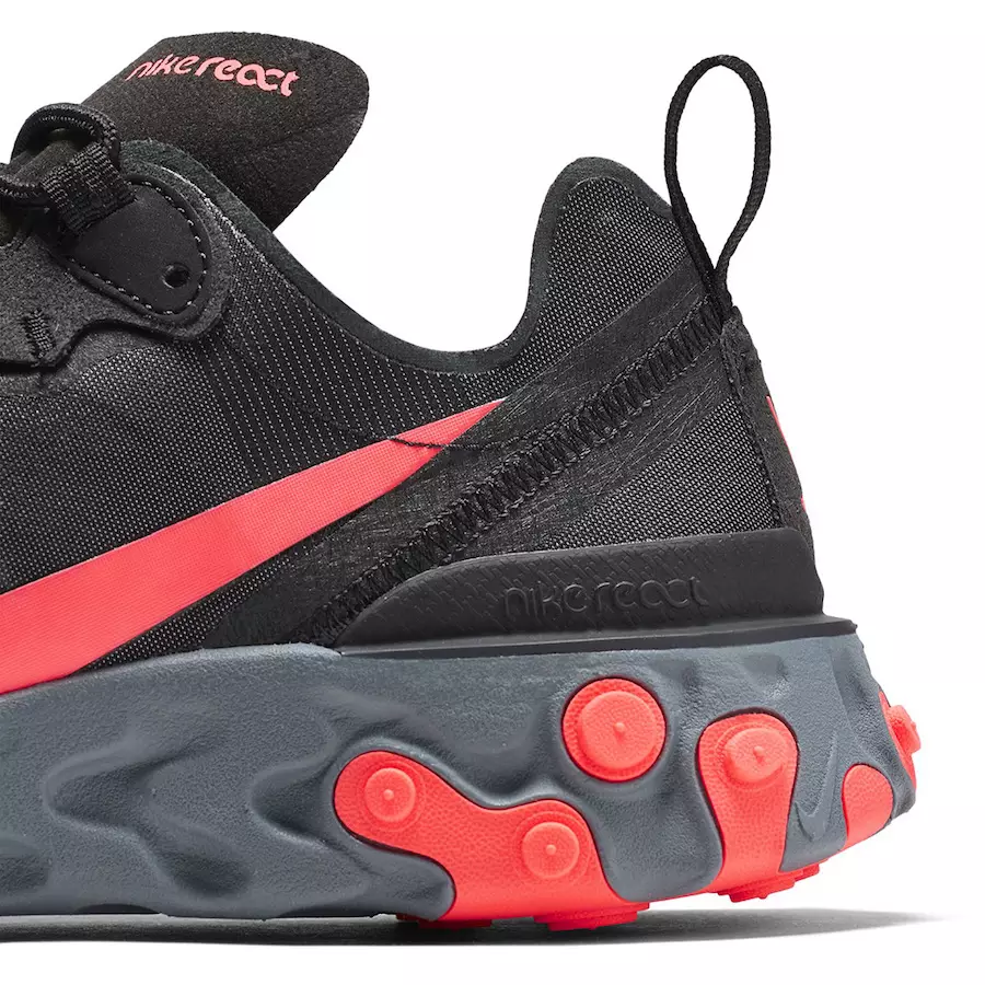 Nike React Element 55 Noir Cool Gris Foncé Gris Solaire Rouge