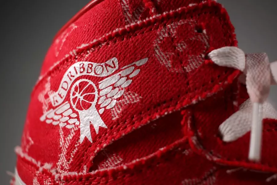 Air Jordan 1 personalitzat cobert amb l'estampat de samarreta de beisbol Red Supreme x Louis Vuitton 17887_6