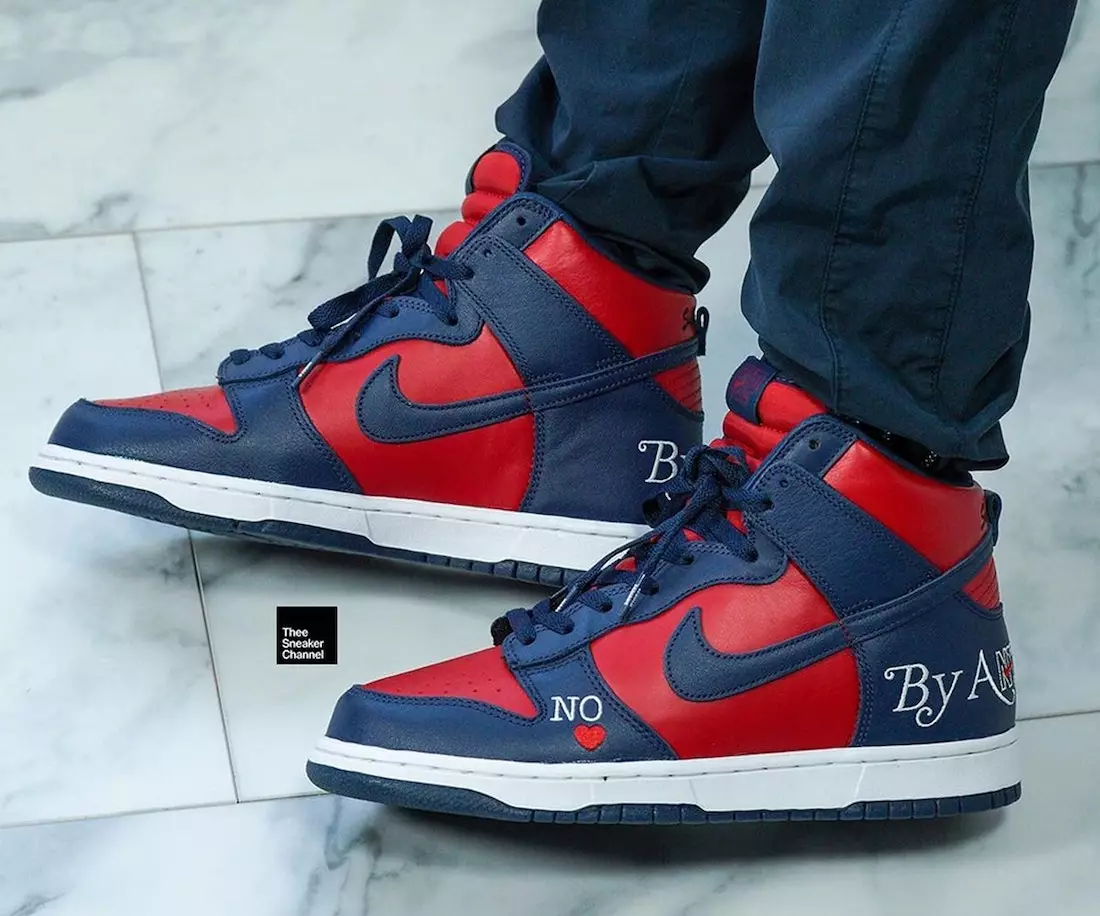 Supreme Nike SB Dunk High By Any Means Rojo Armada On-Feet