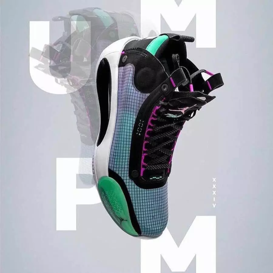 Air Jordan 34 Azul Void Verde Brilho Preto Metalizado AR3240-400 Data de lançamento