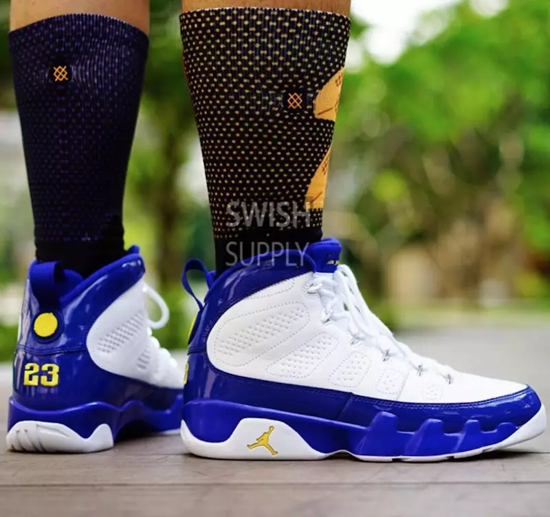 Air Jordan 9 კობი ბრაიანტ ლეიკერსი ფეხზე