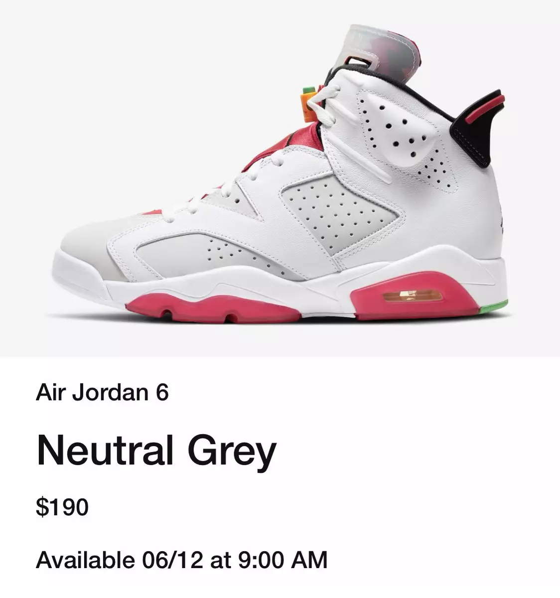 Date de sortie de la Air Jordan 6 VI Hare