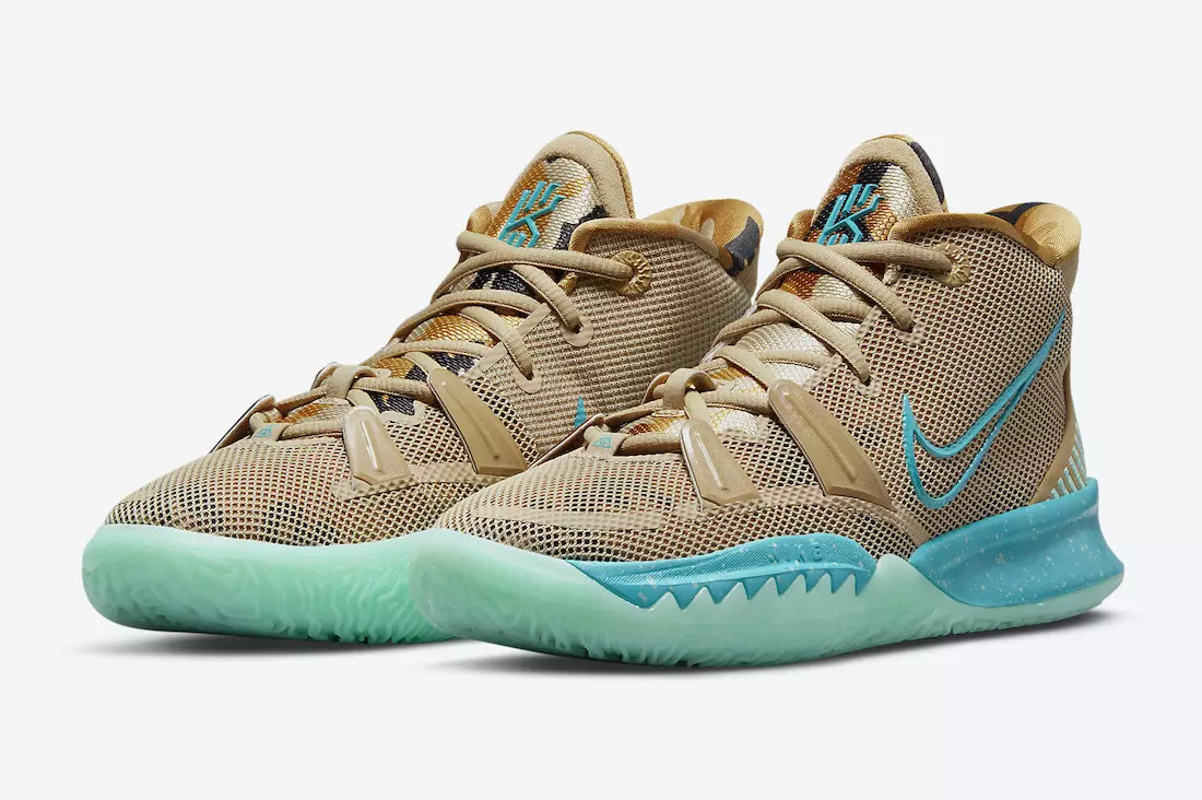 Nike Kyrie 7 GS Med Camo Tongues og Aqua Tones