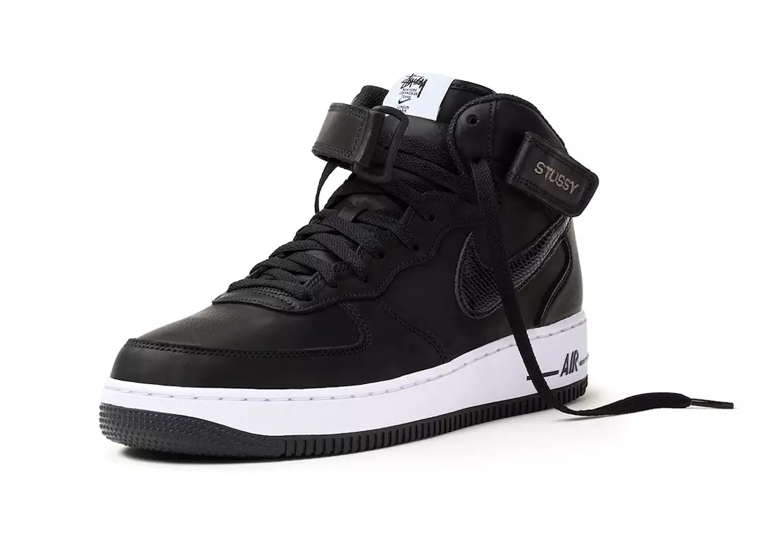 Stussy Nike Air Force 1 Data e lëshimit të Lëkurës Mid Black Luxe