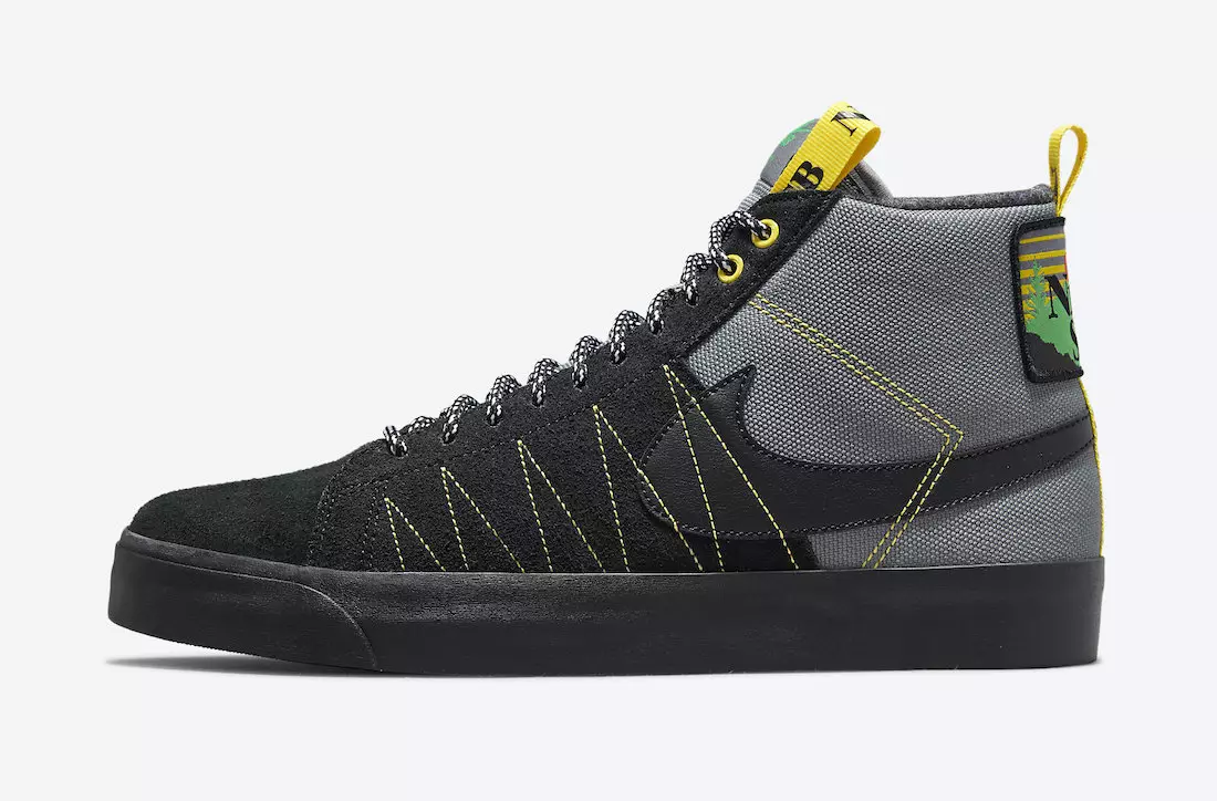 Nike SB Blazer Mid Premium Acclimate Cool Gray Yellow Strike DC8903-001 Tarehe ya Kutolewa