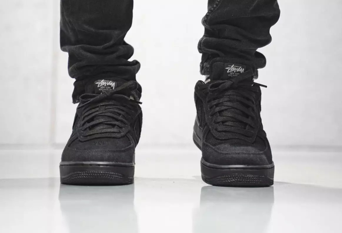 Stussy Nike Air Force 1 Low Black CZ9084-001 تاريخ الإصدار على القدمين