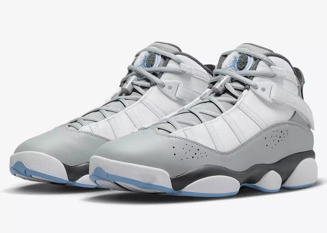 Jordan 6 רינגס קומט אין אַ מישן פון קיל גריי און אוניווערסיטעט בלוי