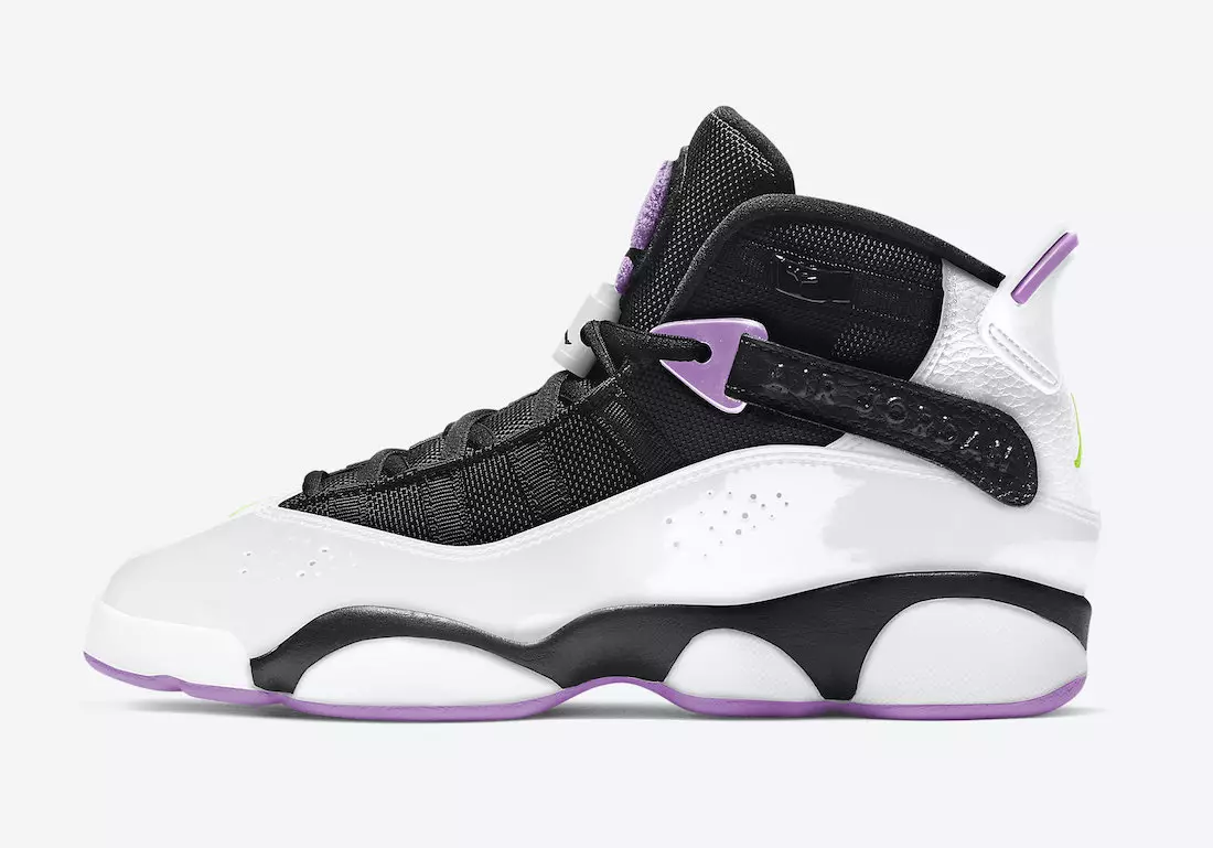 Jordan 6 Ringe für Mädchen, hervorgehoben mit Electric Green und Light Purple