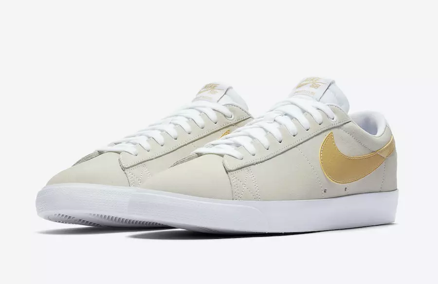 Nike SB Blazer Rendah dalam Kelabu Cerah Dengan Kilauan Kuning Keemasan