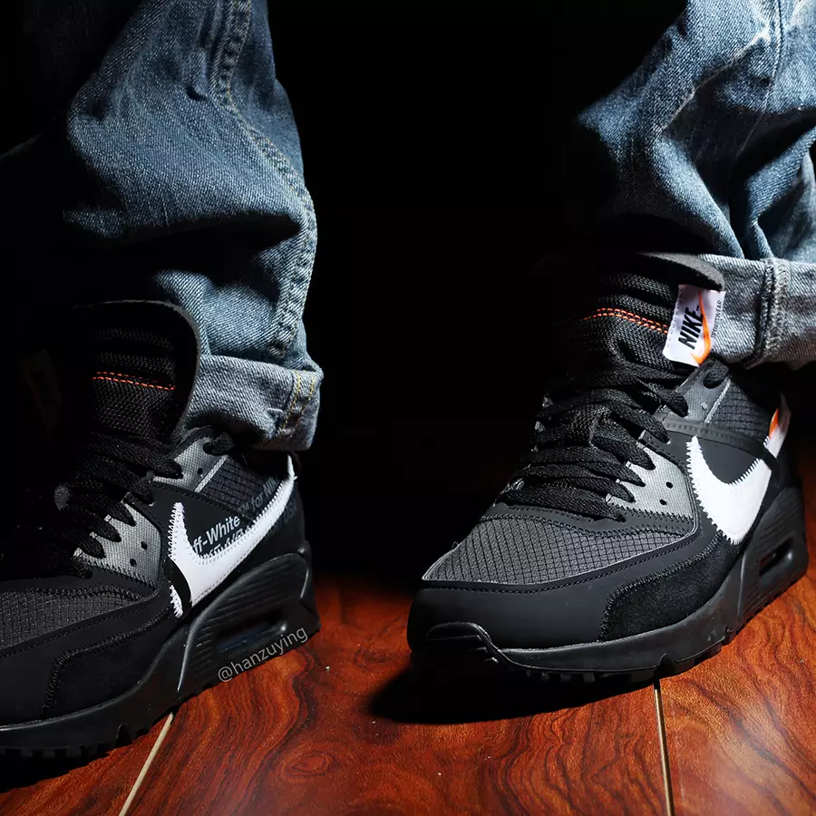 Off-White Nike Air Max 90 Black AA7293-001 Ημερομηνία κυκλοφορίας On-Feet