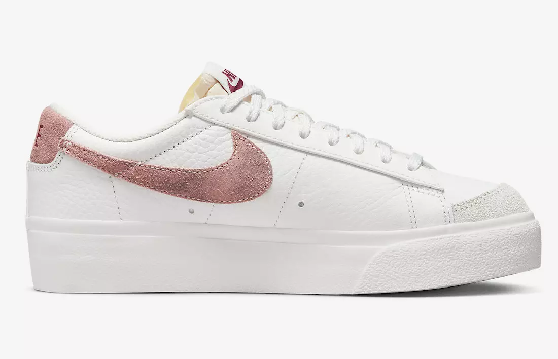 Nike Blazer Low Plattform erschéngt mat rosa Suede Swooshes