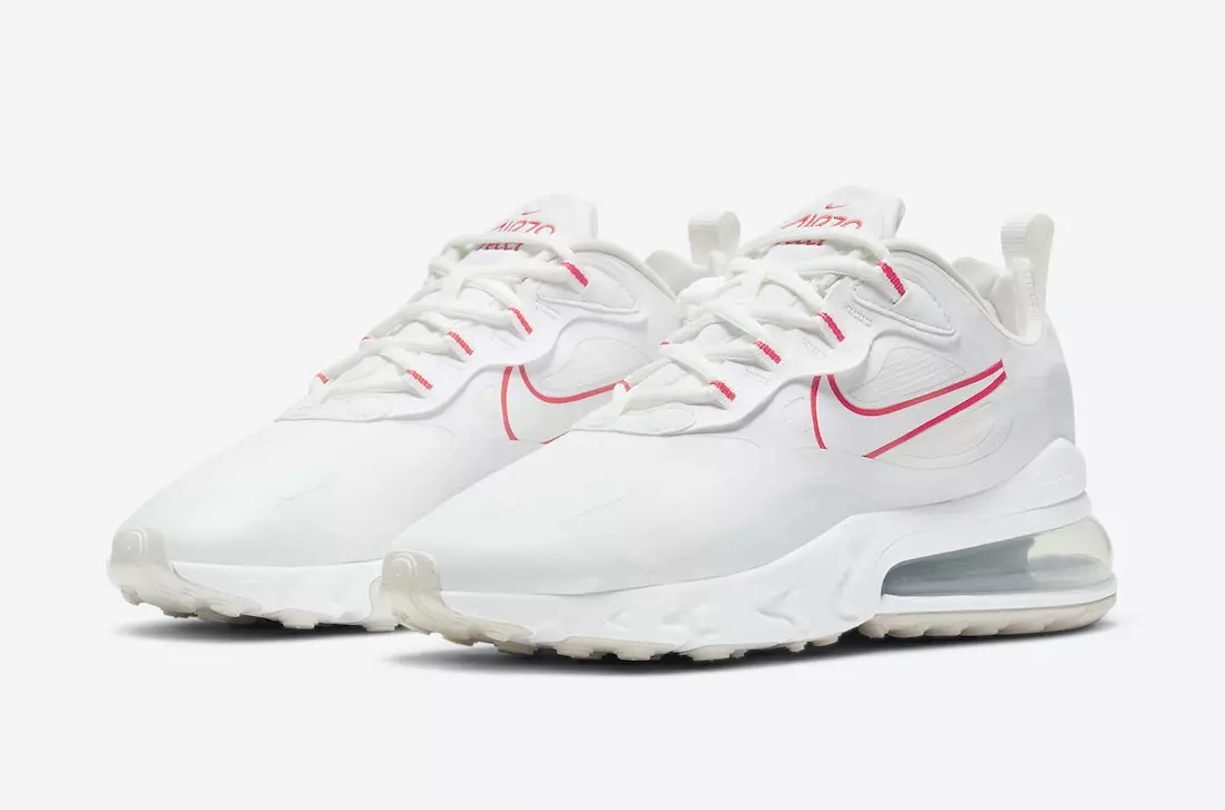 Nike Air Max 270 React v čisti beli barvi, poudarjeni s svetlo roza barvo